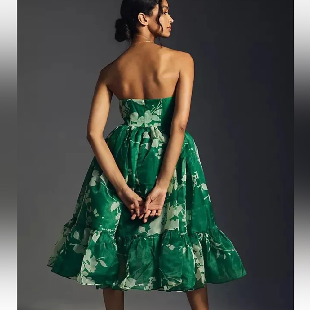 Selkie Green Floral Strapless Tea Dress - Picture 3 of 10